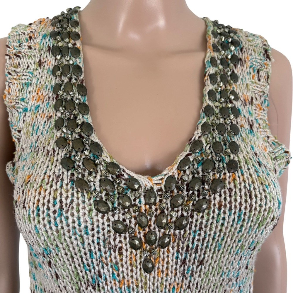 BCBGMAXAZRIA Y2K Beaded V-Neck Space Dye Knit Mini Dress Multi Color M Boho - Picture 3 of 11